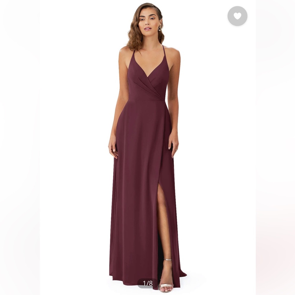 Azazie Bordeaux V‑Neck Maxi Dress with High Slit